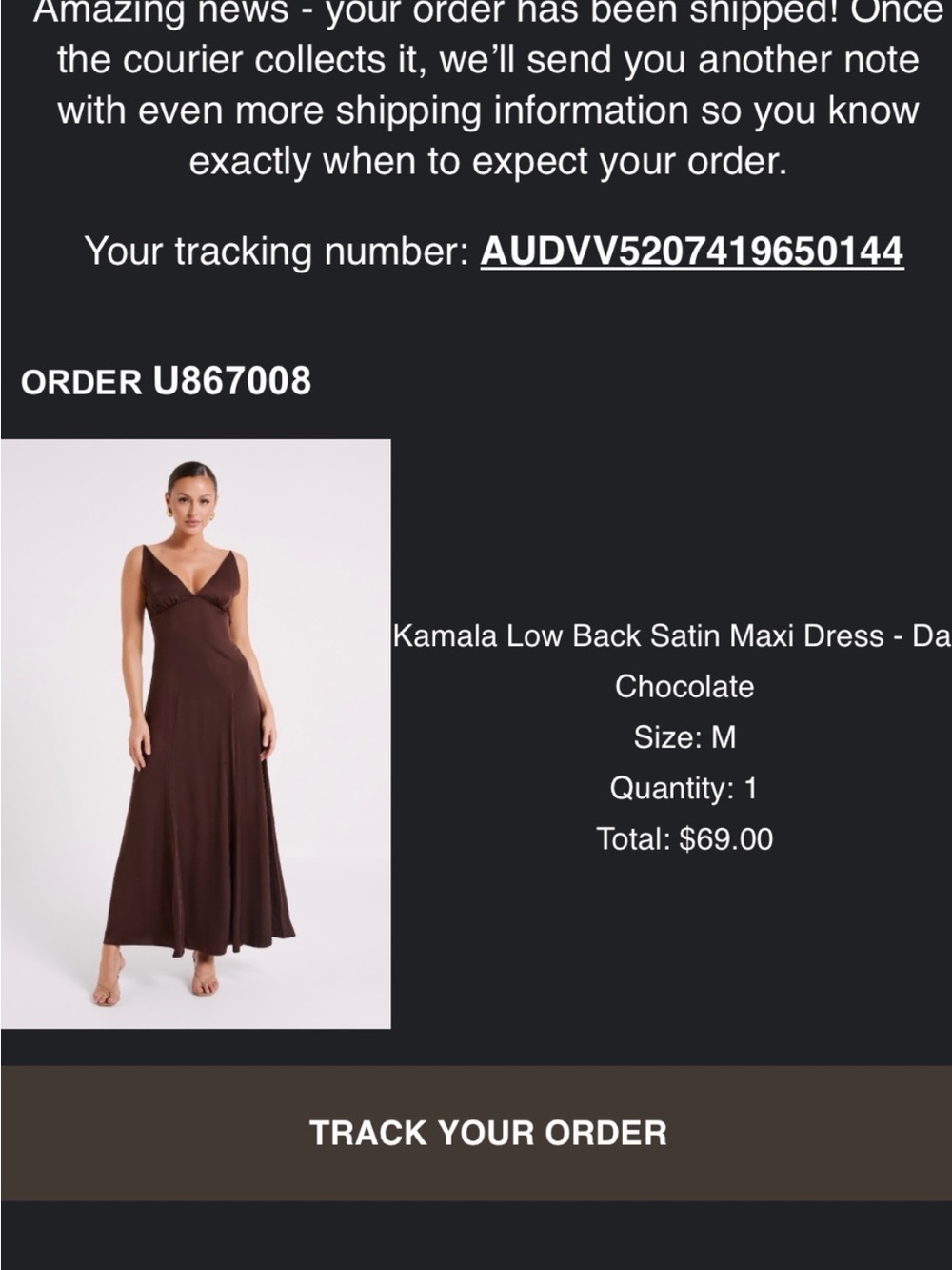 Meshki Chocolate Satin Low Back Maxi Dress